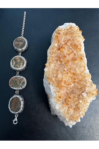 Otantik Doğal Yeşim Taşlı Ayarlanabilir Gümüş Bileklik