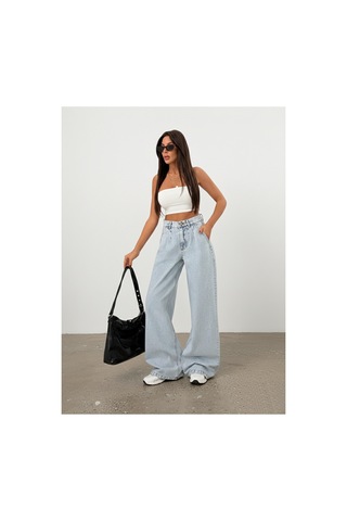 Bluemarlin Tam Kalıp Buz Kar Yüksek Bel Ön Arka Pensli Bol Paça Baggy Jeans Buz Kar