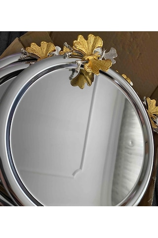 Paslanmaz Çelik Yuvarlak 6 Adet Kelebekli Sunum Tepsisi Gümüş