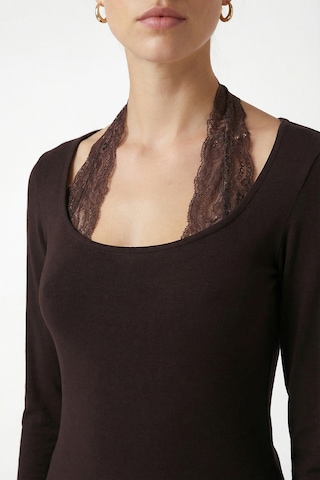 Ritnice Kadın Emma Dantel Detaylı Uzun Kollu Kahverengi Basic Top / Bluz Kahverengi
