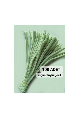 100 Adet Ada Çayı Yeşili Şönil, Çiçek Yapımına Uygun Tüylü Tel, 30 Cm 6 Mm
