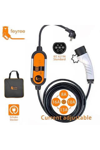 Feyree 10 Metre Ev Prizi 3.5 Kw Elektrikli Araç Taşınabilir Şarj Cihazı Tip-2 Mod 2