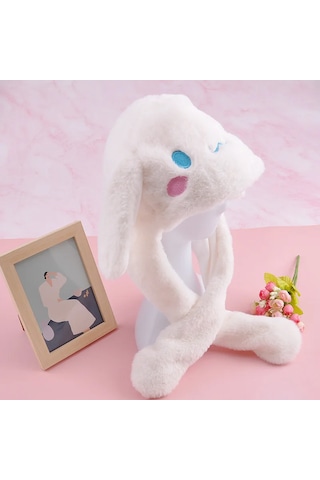 Mj Toys Sanrio Kuromi Cinnamoroll My Melody Şapka Kulakları Hareket Eden Şapka Işıklı Modlu Peluş Bere Şapka Beyaz