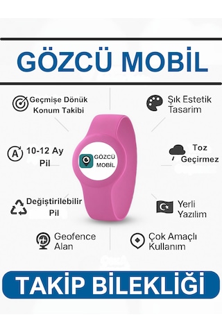 Gözcü Mobil Takip Bilekliği Ios Android Uyumlu Çocuk Genç Yaşlı Hasta Takip Konum Bilekliği Takip Cihazı Simsiz Pembe