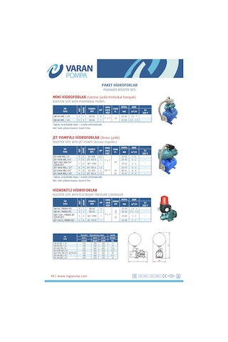 Varan Qb-60 Hmat Preferikal Pompalı Otomatik Hidromat Kiti 0.5 HP / 0.37 kW Monofaze 220 V, 30 Mss