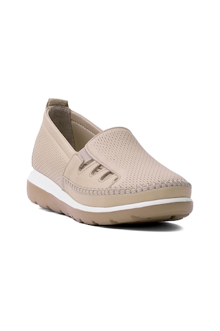 Voyager Z110 Kadın Hakiki Deri Ortopedik Casual Ayakkabı Bej Bej