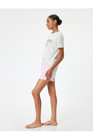 Koton Şortlu Pijama Takımı Fiyonk Baskılı Fırfır Detaylı Pembe 4slk40152mk Gül