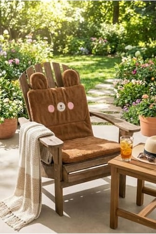 Orret Home Ayıcık Emojili Peluş Sandalye Ve Koltuk Minderi 65x42 Cm, Lastikli Sırt Destekli Minder, Yumuşak Peluş Kumaş, Arkası Lastikli Tasarım, Ev Ve Ofis Sandalyeleri İçin Oturma Minderi Kahve Açık Altın
