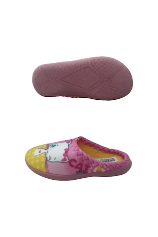 Gezer Kız Çocuk Pembe Sarı Kedi Figürlü Ev İçi Terlik Pembe - Sarı