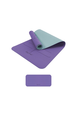 Gymo Hizalamalı 6mm Tpe Yoga Matı Pilates Minderi Diz Dirsek Koruyucu Matlı Set Lila Nane Yeşili