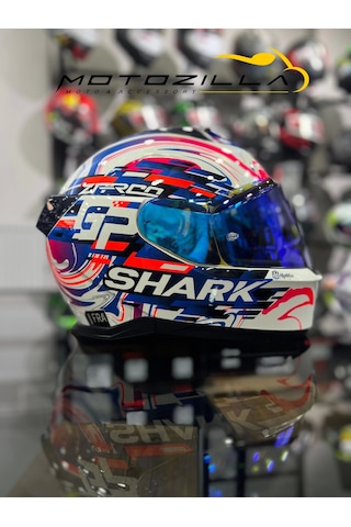 +1 Mavi Vizör + Shark Skwal İ3 Zarco Gp Ledli Kapalı Kask Beyaz - Mavi