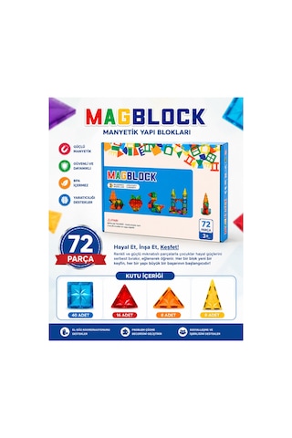 72 Parça Manyetik Yapı Blokları - Tamamı Mıknatıslı - Destekleyici Set - Tüm Markalarla Uyumlu.