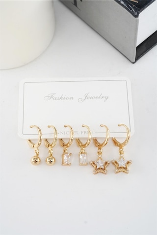 Kadın Zirkon Taşlı Sallantılı Yıldız Figürlü Klipsli 6'lı Küpe Seti Çok Renkli