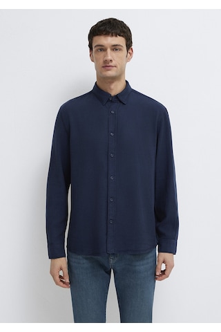 Mavi - Keten Karışımlı Lacivert Tencel Tm Liyosel Gömlek 0211482-70490 Lacivert