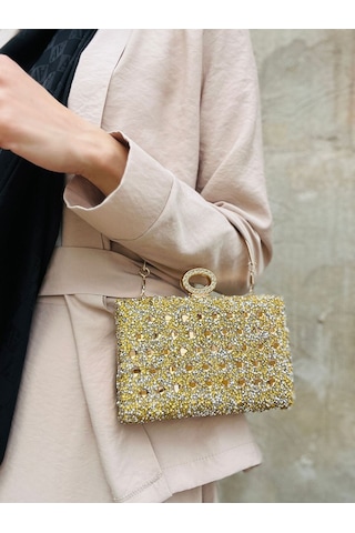 Çanta Trend Kadın Kristal Taşlı Abiye Çantası Kına, Nişan, Düğün, Nikah, Mezuniyet Ve Balo Gold