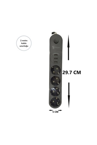 Buffer 4lü Siyah Anahtarlı 3 Usb Li Akım Korumalı Topraklı Çocuk Korumalı Grup Priz 2 Metre Diğer