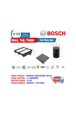 Honda Jazz 1.4 Bosch Filtre Bakım Seti (2008-2015) Honda Jazz 1.4 Bosch Filtre Bakım Seti (2008-2015)