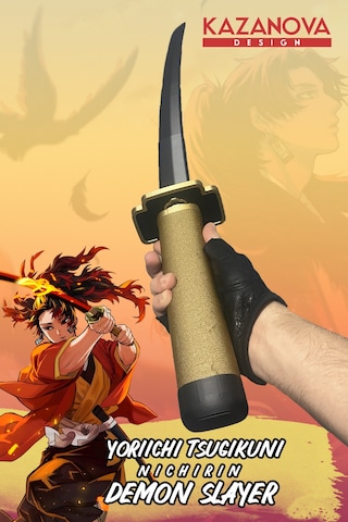 Kazanova Design Yoriichi Tsugikuni Katlanabilir Katana Figür 98 Cm Demon Slayer Anime Cosplay