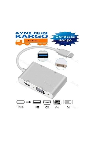 Type C To Hdmı Vga Dvı Usb 3.0 4498P Çevirici Adaptör Apple Uyumlu MacBook Hub