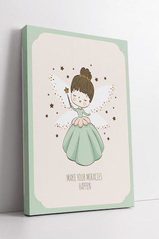 Make Your Miracles Happen Temalı Sevimli Peri Kız Çizimi Masalsı Çocuk Odası Dekor Kanvas Tablo