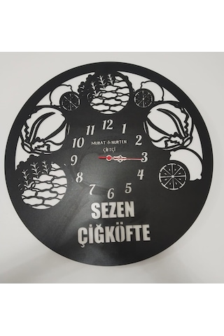 Çiğ Köfte Ciler İçin Özel Tasarım Saat Kişiye Özel İsim Yazılı Renkli