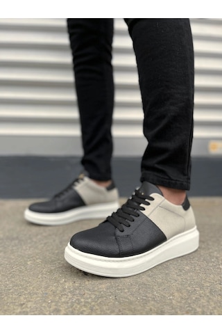 Mevese Tsoob Bağcıklı Cilt Süet Erkek Günlük Rahat Taban Sneaker Ayakkabı - Gri - Siyah