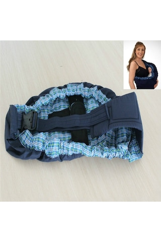 Yenidoğan Bebek Çapraz Vücut Koşum Askısı Mavi Ekose Mavi