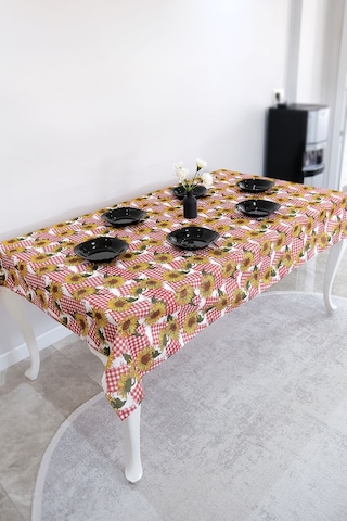 Sufre Sıvı Geçirmez Masa Örtüsü Sofra Bezi Sofra Örtüsü Piknik Örtüsü Ayçiçeği Kırmızı