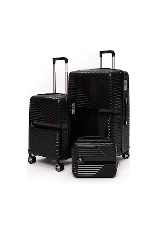 Elatae Exclusive Pro Polipropilen Kırılmaz 3'lü Valiz Seti Büyük - Kabin Boy Ve Makyaj Çantası Siyah 5239