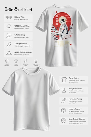 Spoyi Red Moon Warrior Tasarımlı %100 Pamuk Yarım Oversize Beyaz T-shirt