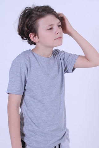 Ss Sinser Basic Bisiklet Yaka %100 Pamuk Düz Unisexs Çocuk T-shirt Gri