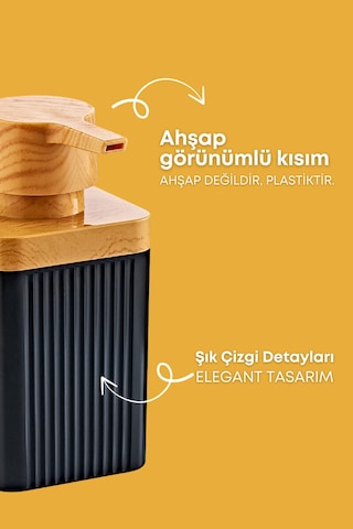 Grimorlife 2 Adet Siyah Akrilik Sıvı Sabunluk Mutfak Banyo Sabunluk Seti- 400 Ml Cam Değildir Siyah