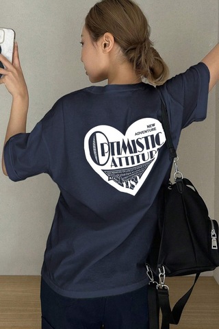 Unisex Optimistic Baskılı Tasarım Tshirt Lacivert
