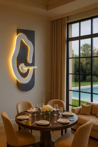 Lüks Modern Led Duvar Dekoru Raflı Tasarım Uzaktan Kumandalı Ambiyans Işığı 110x56cm Ahşap