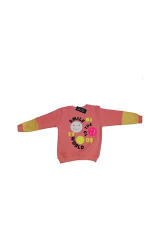 Smile Baskılı File Kolu Aks 3 Iplik Kız Sweatshırt 9y,10y,11y,12y Yavruağzı