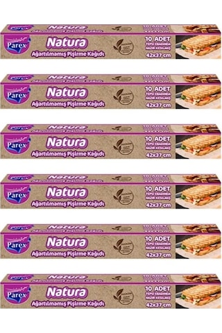 Parex Natura Ağartılmamış Hazır Kesim Pişirme Kağıdı 10’lu x 6 Adet