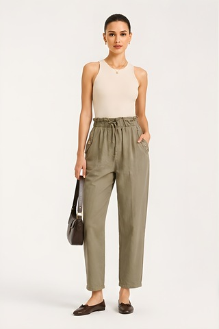 Lili Woman Kadın Premium Cep Kapaklı Gabardin Pantolon Relaxed Fit P.p006 Olive