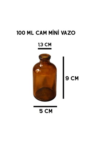 1 Adet Cam Amber Mini Vazo 9 Cm Ve Mavi Mini Çiçek Küçük Dekoratif Obje