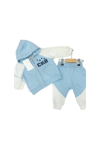 Çikoby Erkek Bebek Çocuk Fermuar Kapüşonlu Eşofman Takım-13475 Mavi