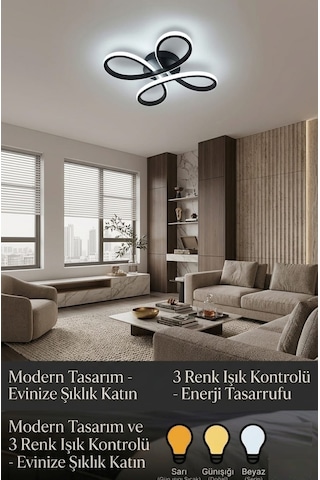 Lzy Avize Store Daisy 4 Lü Siyah Avize Modern Salon, Mutfak, Çocuk Odası, Antre Aydınlatma Siyah 1.model