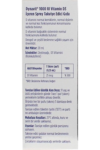 Dynavit Vitamin D3 1000 Iu 20 Ml Sprey