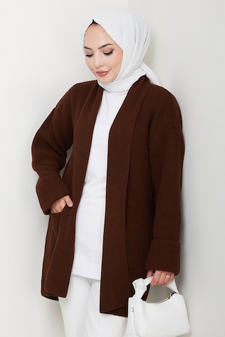 Enfil Şal Yaka Triko Hırka 1598 - Acı Kahve Acı Kahverengi