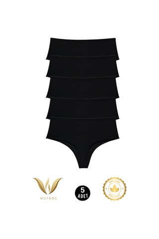 Wcreas Yüksek Bel Kadın Tanga, Pamuklu Yumuşak Kumaş Tanga Külot 5'li Paket Siyah
