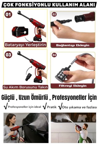 Schmıtzer Sch-2002k Pro 21v Brushless Motor Yüksek Basınçlı Şarjlı Oto Araba Yıkama Makinesi 3 Kademe Dijital Göstergeli 30