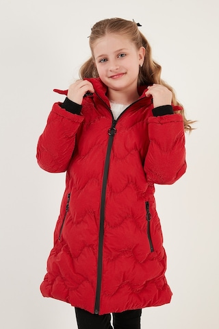 Lela Peluş Astarlı Yakası Suni Kürklü Çıkarılabilir Kapüşonlu Kışlık Kız Çocuk Mont 5761905 Kırmızı