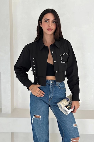 Asprin Fashion Kuş Gözlü Paraşüt Gömlek Siyah Siyah