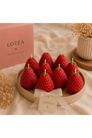 Lotéa Candles Strawberry Candles 4 Pieces Çilek Kokulu Çilek Mum 4 Adet Kırmızı
