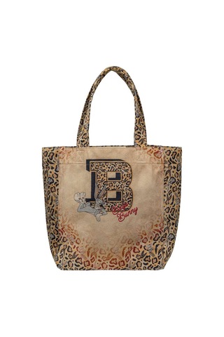 Dogo Kadın Vegan Krem Leopar Large Tote Bag - Warner Bros Looney Tunes Leopard Bugs Bunny Tasarım Multicolor
