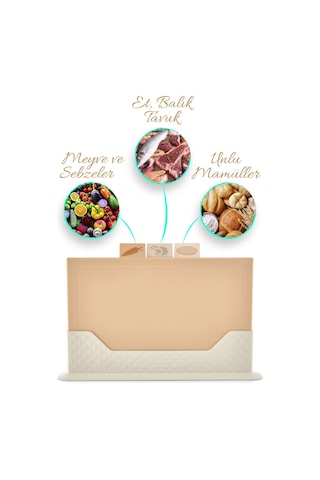 4'lü Tezgah Üstü Yatay Standlı Kesme Tahtası - Çoklu Doğrama Tahtası Ekmek Sebze Et Kesim Panosu Bej