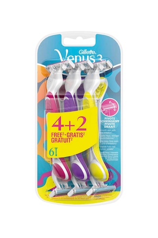 Gillette Venus 3 Renkli Kullan At Tıraş Bıçağı 4+2 Adet